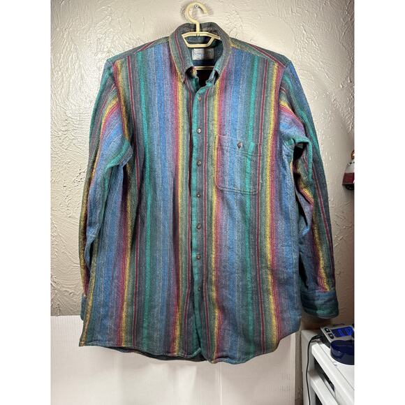 Great Outdoors for Tall Men Vintage Long Sleeve Striped Cotton Mens 16 LT 16.5 - Picture 1 of 5